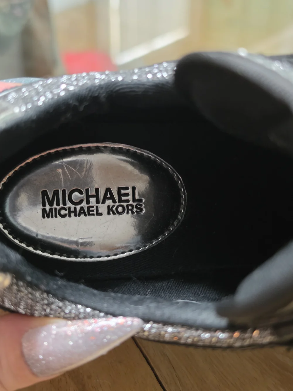 Michael Kors Women's Black & Silver Glitter Trainer Sneaker